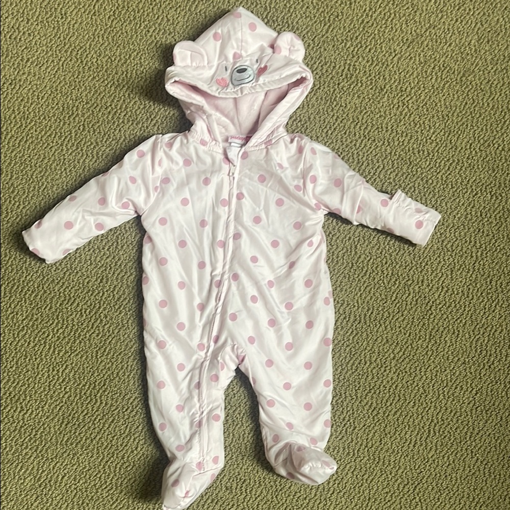 Penelope Mack Pink polka dot Footed One Piece with Hood